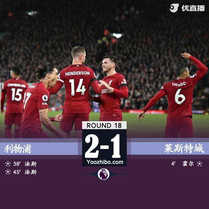 利物浦2-1萊斯特城