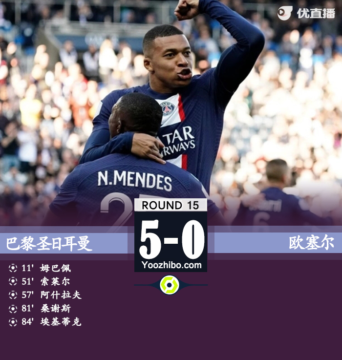 巴黎5-0大勝歐塞爾