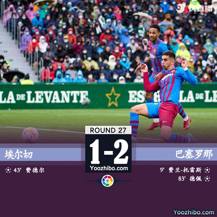巴薩2-1逆轉埃爾切 費蘭破門+屢失良機德佩點射