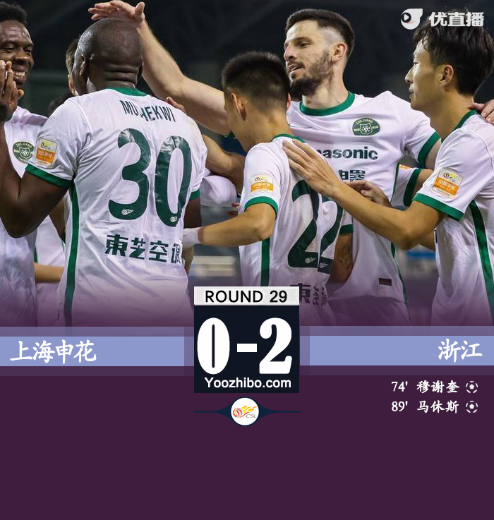 浙江2-0申花 穆謝奎破門親升送點馬修斯點射