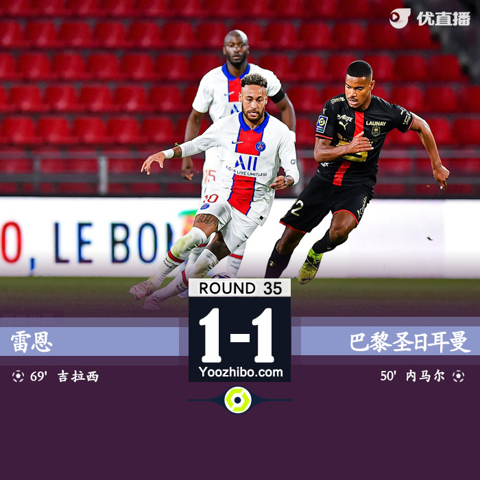 巴黎1-1雷恩 內馬爾點射金彭貝染紅