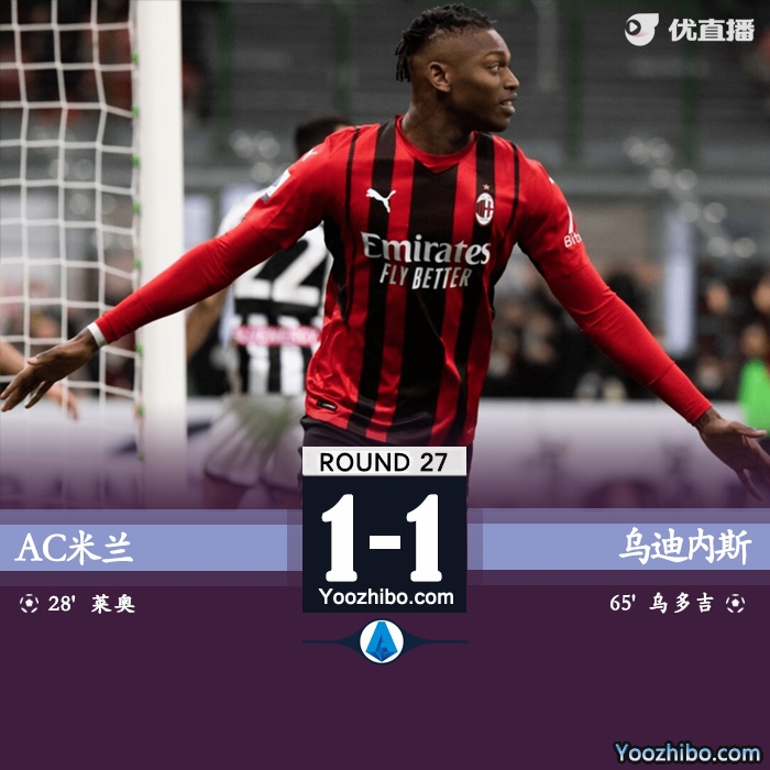 米蘭1-1烏迪內斯 萊奧建功烏多吉替補破門
