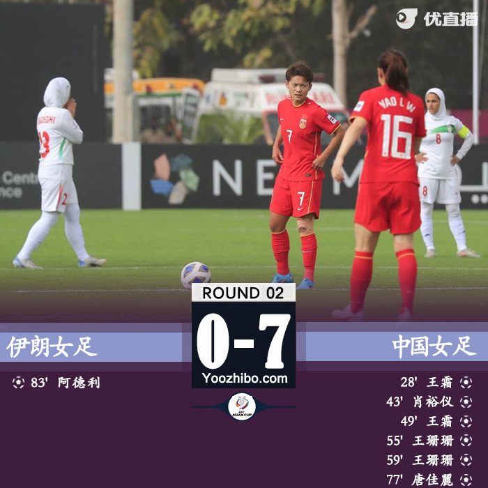 中國女足7-0大勝伊朗女足，