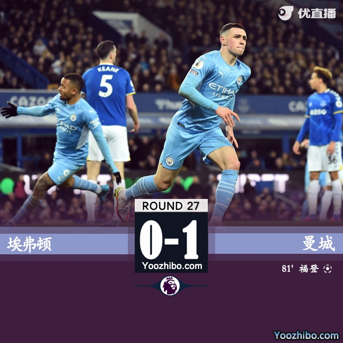 曼城客場1-0埃弗頓
