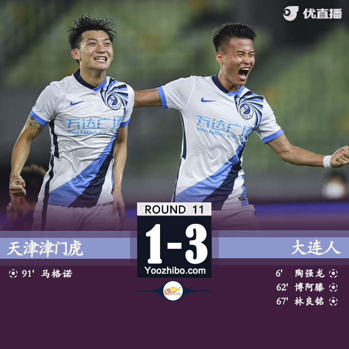 大連人3-1津門虎 博阿滕點射建功林良銘腳后跟破門