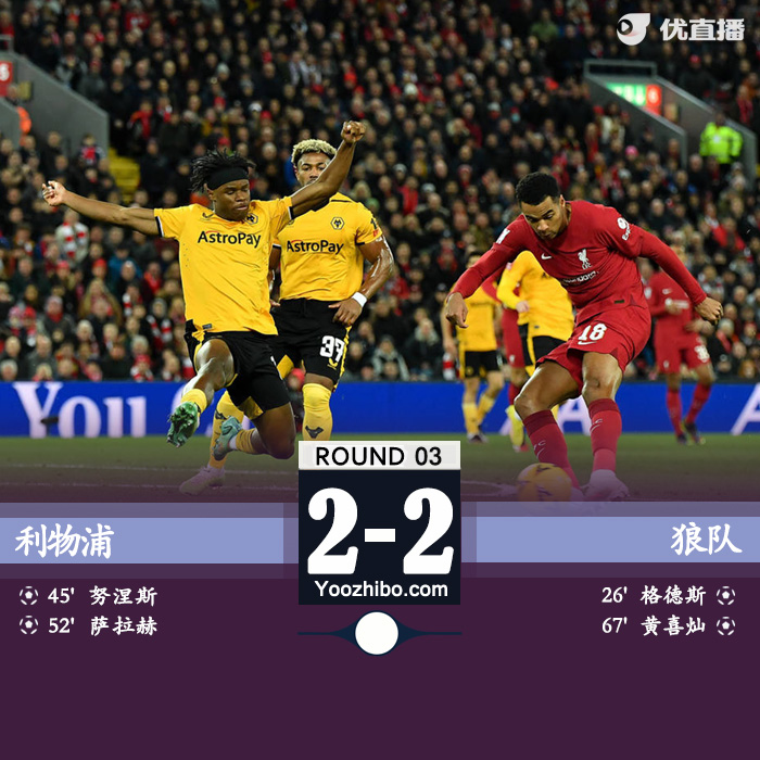 利物浦主場2-2戰平狼隊