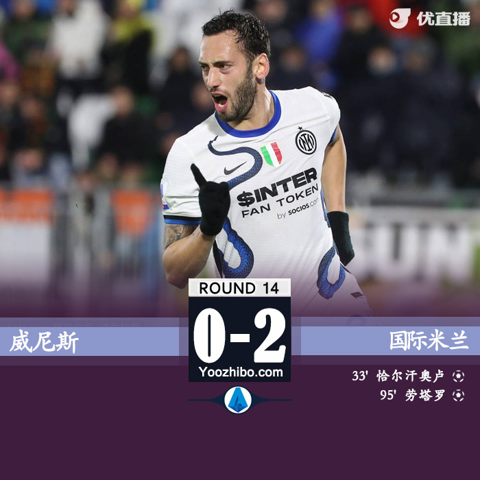 國際米蘭2-0威尼斯 恰爾汗奧盧世界波勞塔羅點射