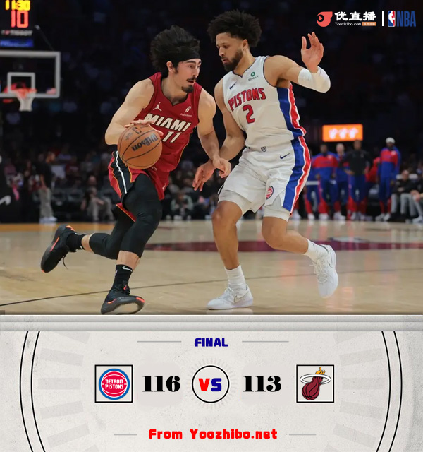 活塞116-113戰勝熱火 康寧漢姆25+12+11三分絕殺 阿德巴約30+9+8