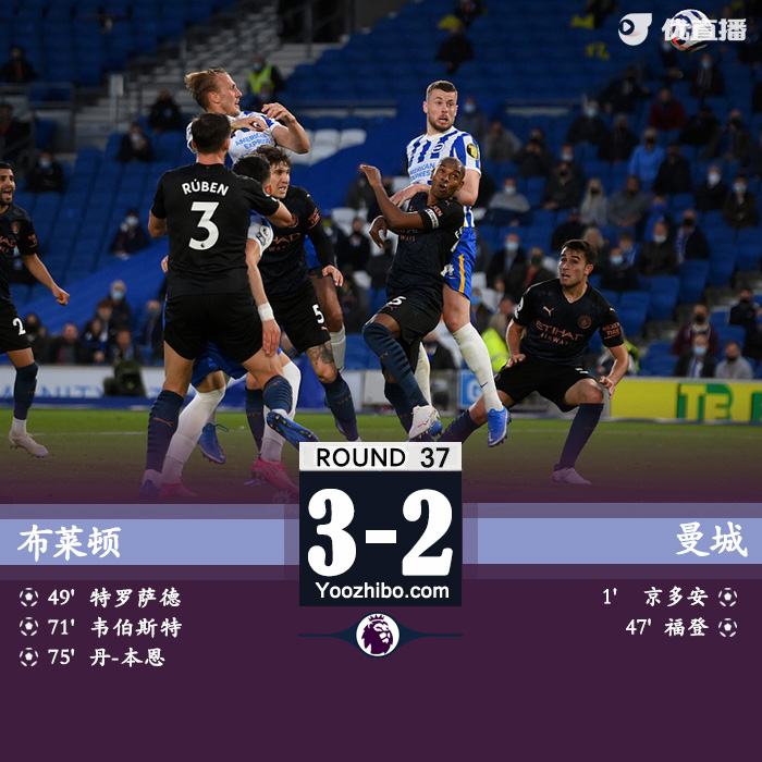 05月19日 英超第37輪 布萊頓vs曼城 全場錄像及集錦