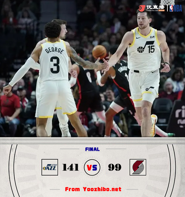 爵士141-99大勝開拓者 科林斯20分 馬卡缺戰 格蘭特19分