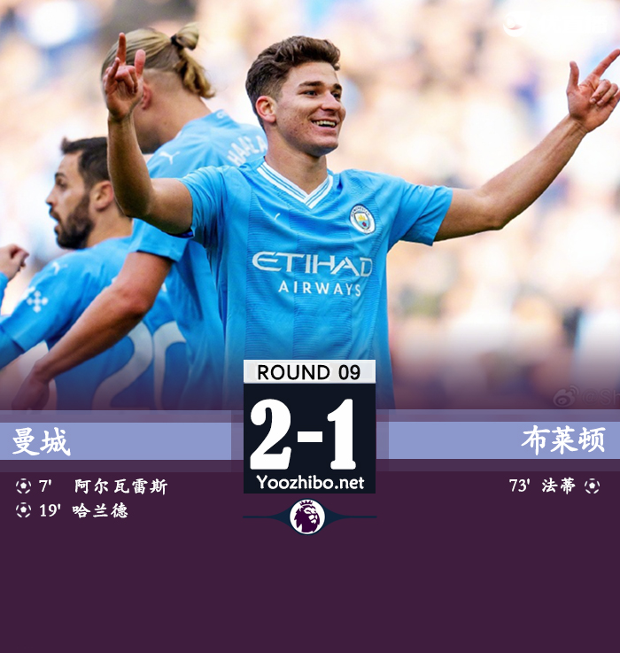 曼城2-1布萊頓