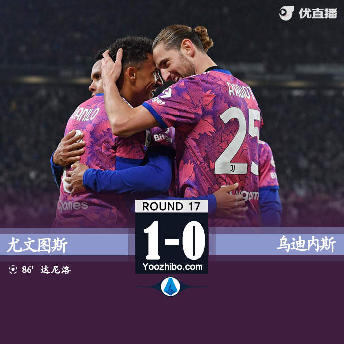 尤文1-0烏迪內斯 達尼洛絕殺基耶薩送助攻