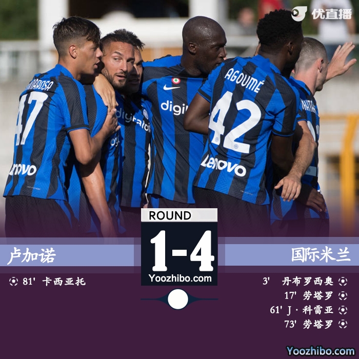 國際米蘭4-1大勝盧加諾