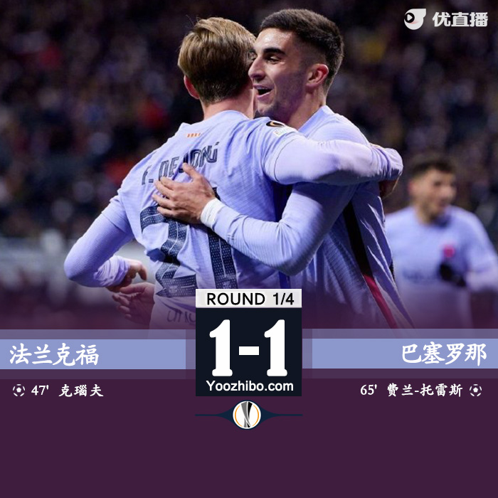 巴塞羅那客場1-1戰平法蘭克福