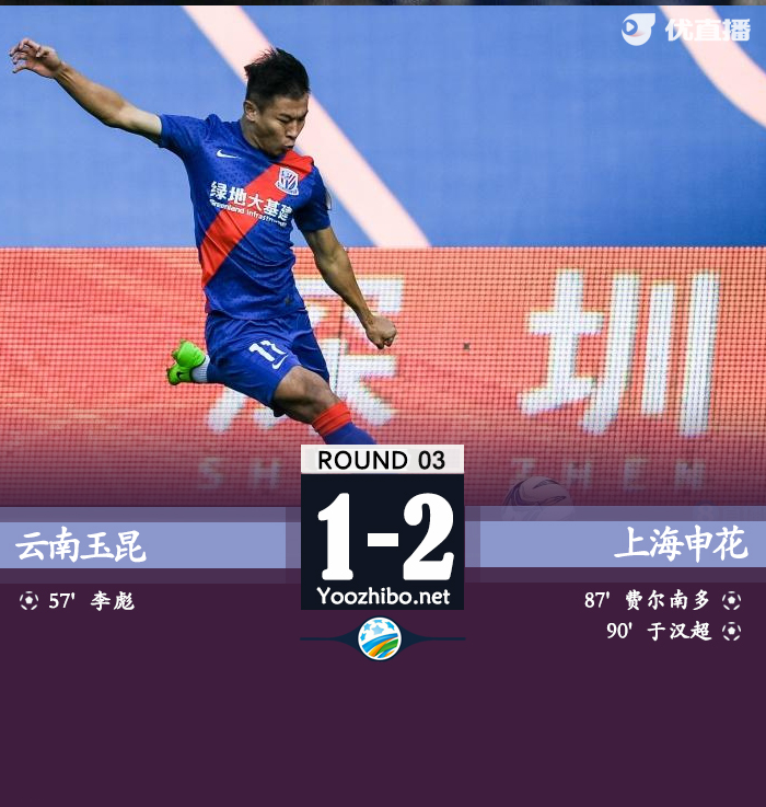 上海申花客場2-1逆轉云南玉昆晉級