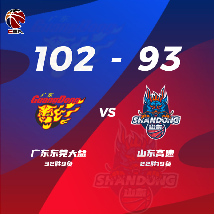 廣東102-93戰勝山東 徐杰18+8+5 馬尚20+7 吉倫沃特27+8