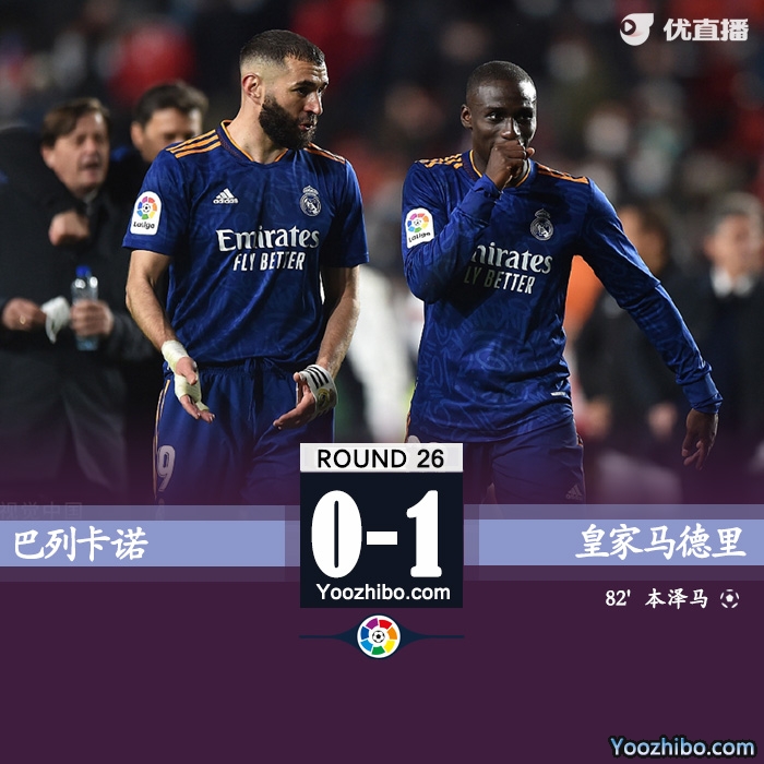 皇馬1-0擊敗巴列卡諾