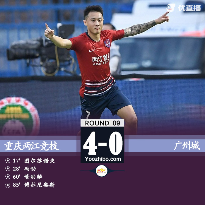 重慶4-0廣州城 博拉尼奧斯傳射+世界波馮勁破門