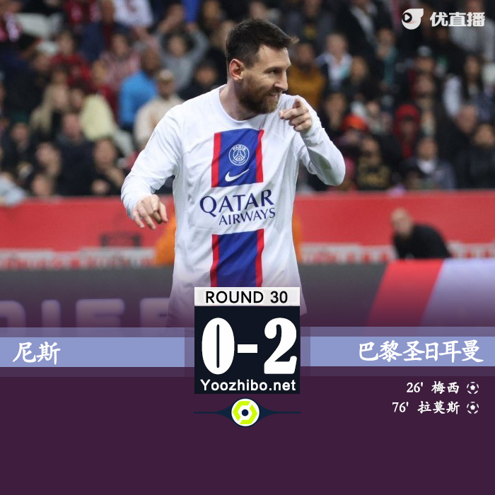 巴黎2-0尼斯 梅西傳射多納魯馬屢獻神撲拉莫斯破門