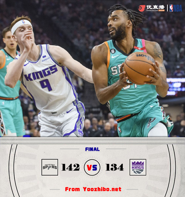 馬刺142-134戰勝國王 麥克德莫特30分 瓊斯三雙 小薩26+8+6