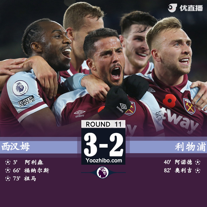 11月08日 英超第11輪 西漢姆vs利物浦 全場錄像及集錦