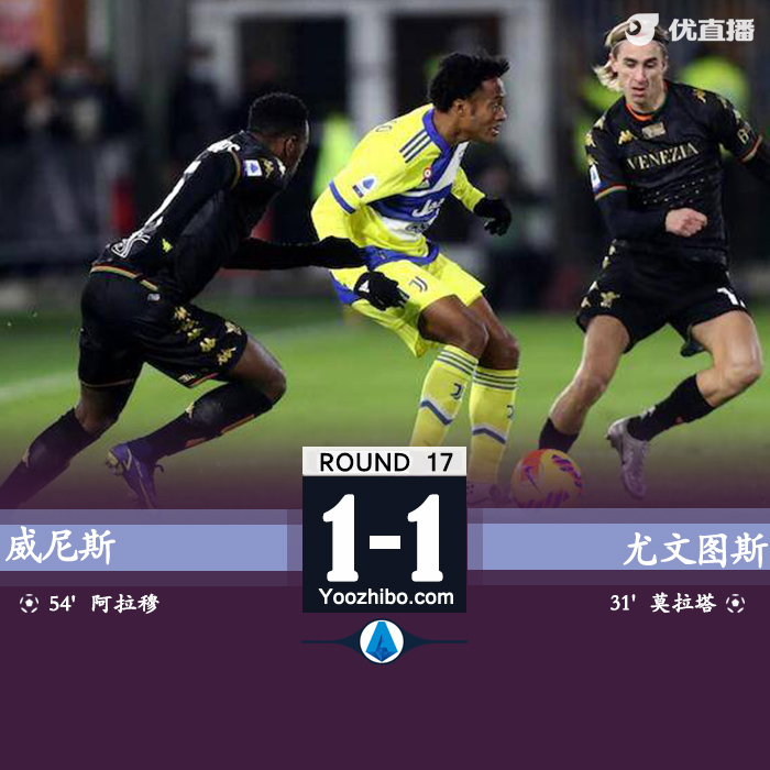 尤文圖斯客場1-1戰平威尼斯